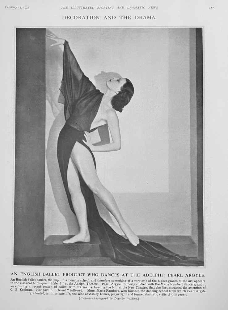 An English Ballet Product who Dances at the Adelphi : Pearl Argyle.  1932.