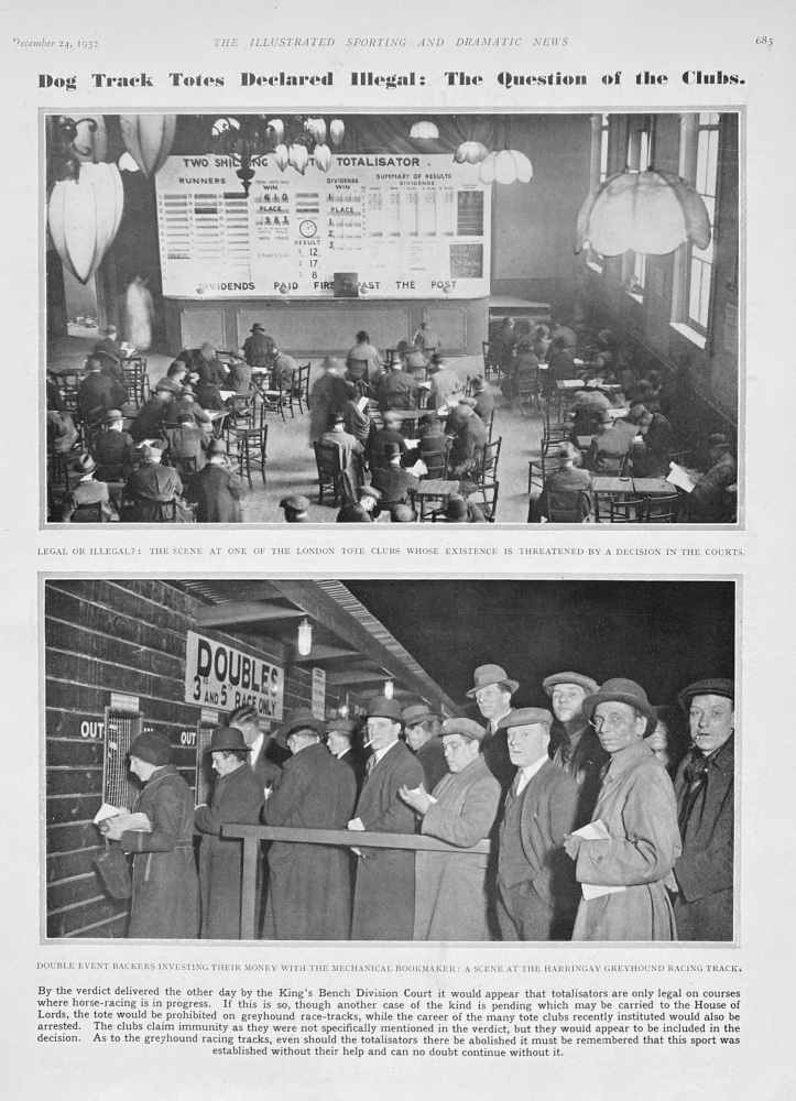 Dog Track Totes Declared Illegal :  The Question of the Clubs,  1932.