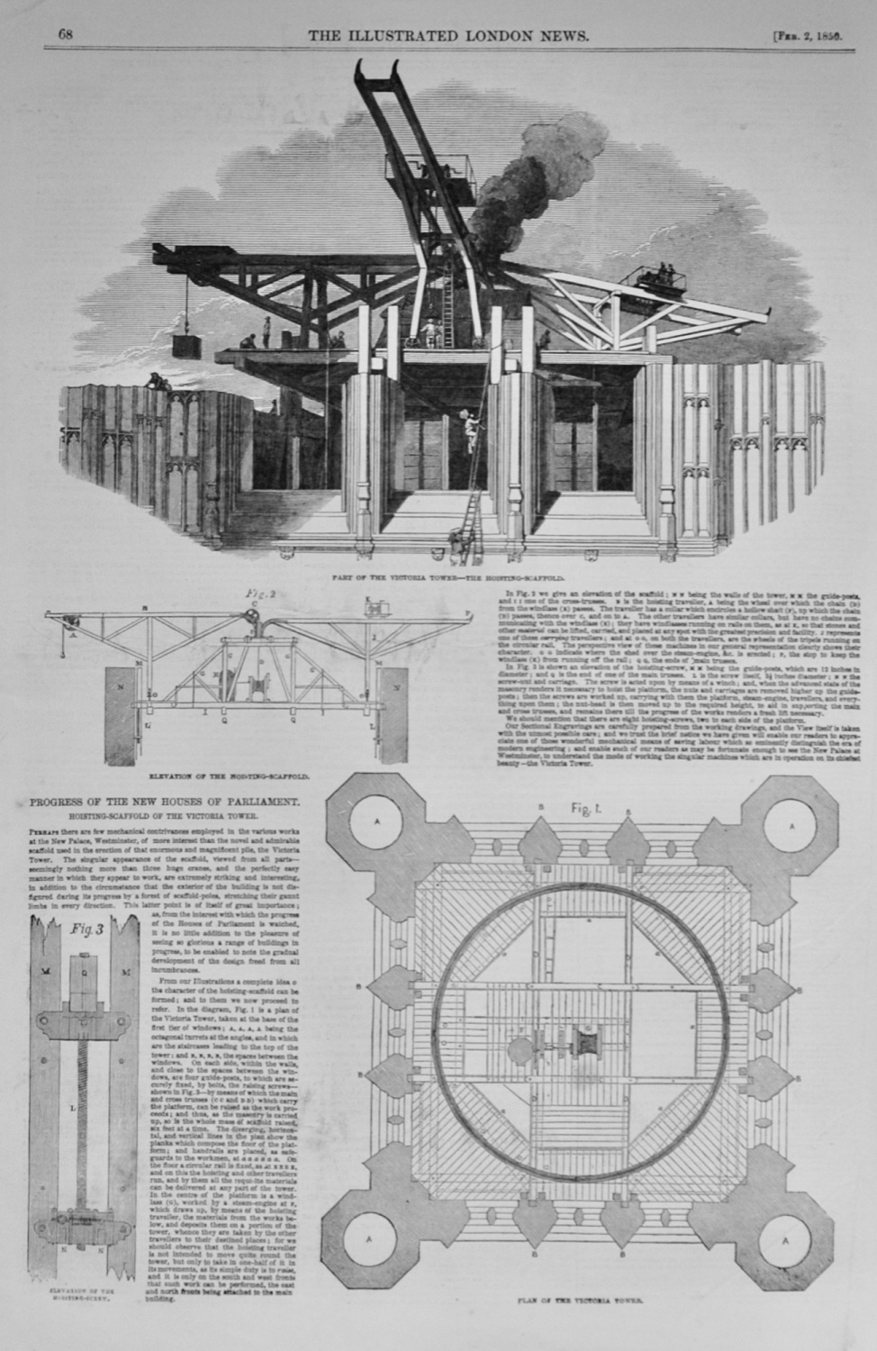 Hoisting Scaffold of the Victoria Tower, London - 1850