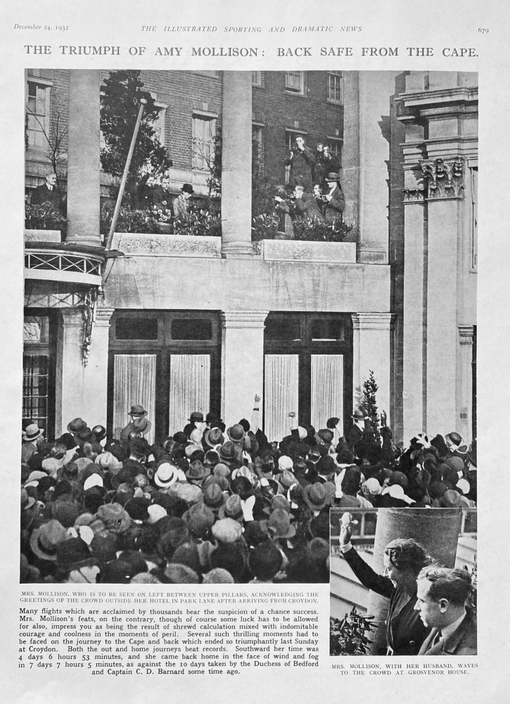 The Triumph of Amy Mollison :  Back Safe from the Cape.  1932.