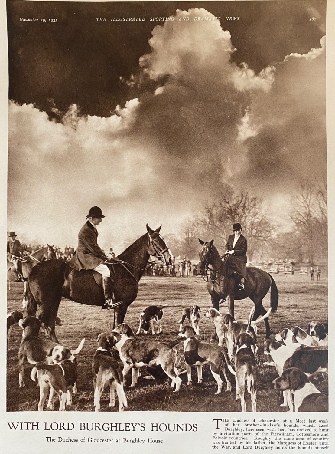 With Lord Burghley's Hounds :  The Duchess of Gloucester at Burghley House.