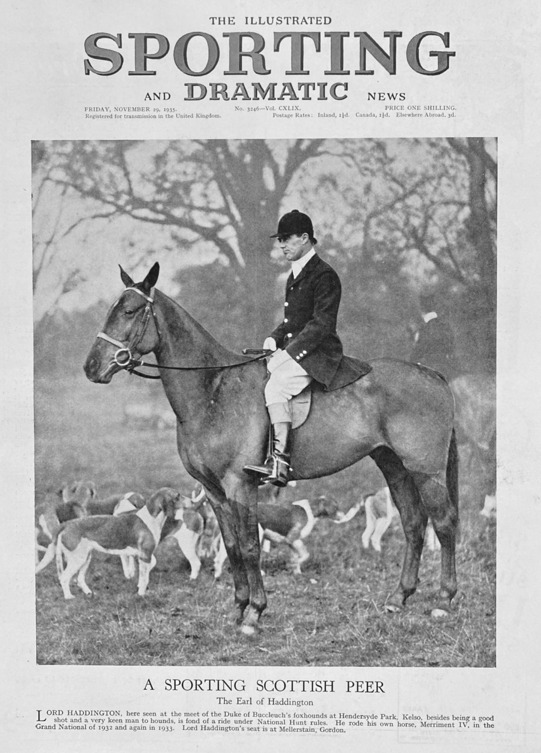 A Sporting Scottish Peer :  The Earl of Haddington.  1935.