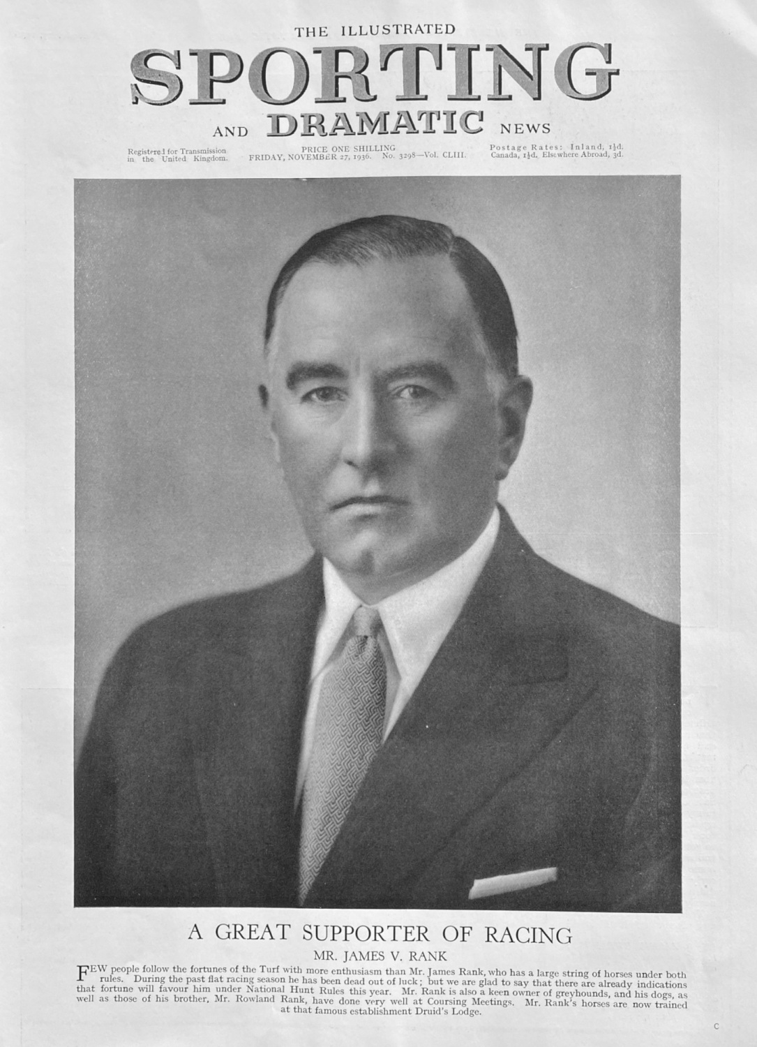 A Great Supporter of Racing  :  Mr. James V. Rank.  1936.