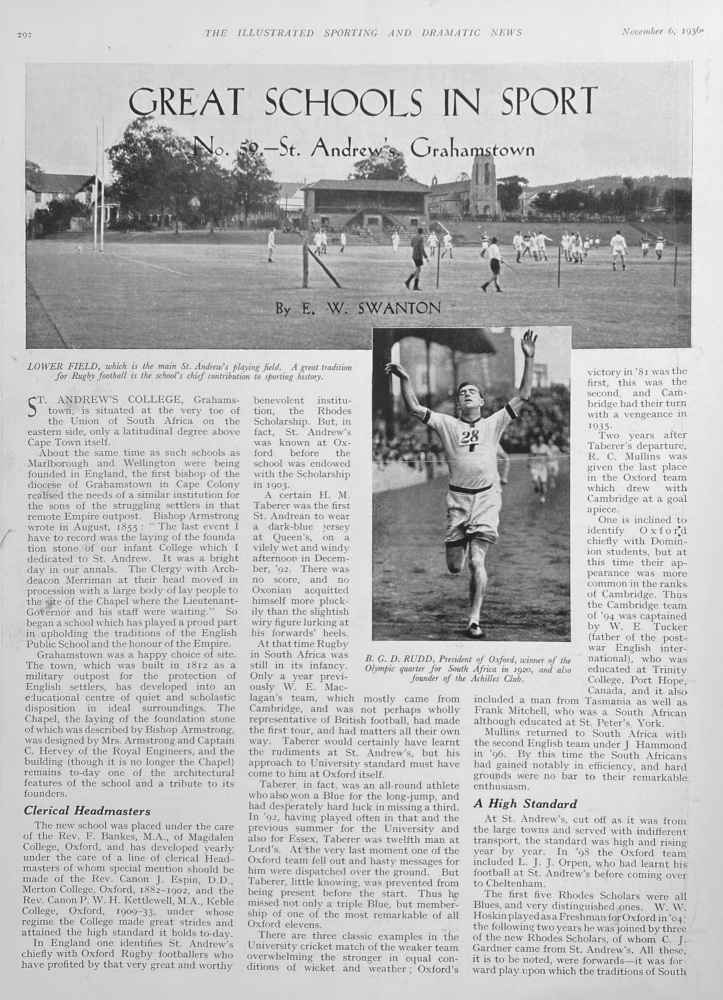 Great Schools in Sport.  No. 59.- St. Andrew's,  Grahamstown. 1936.