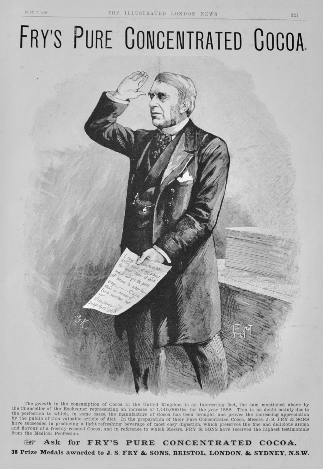 Fry's Pure Cocoa Advert - 1889