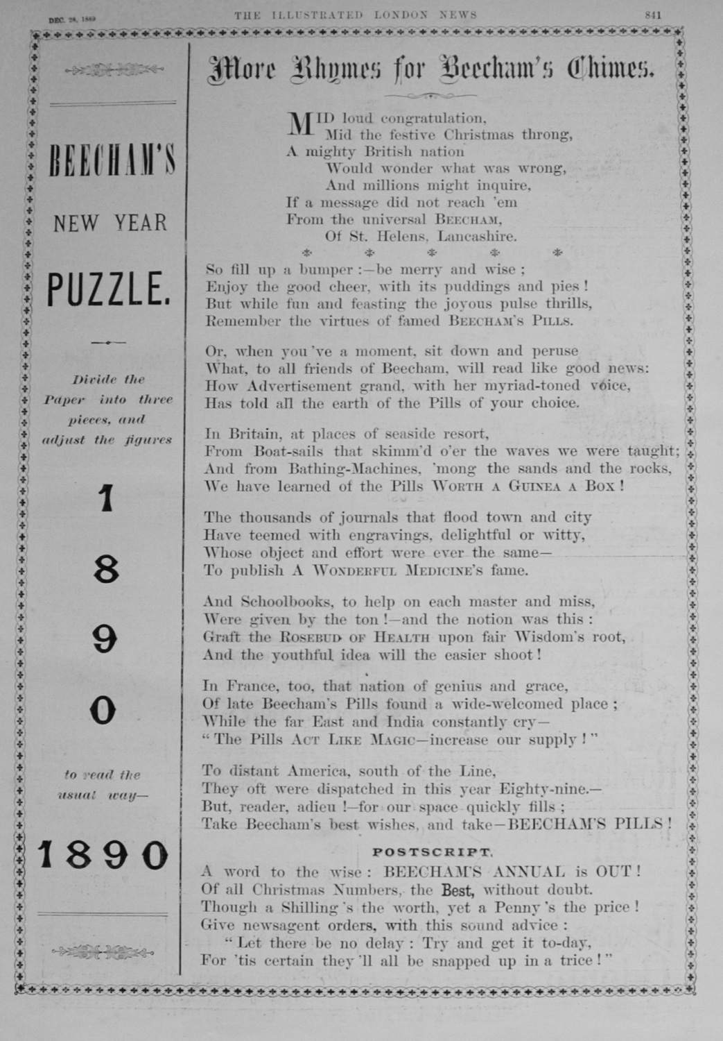 Beecham's Pills Advert 1889