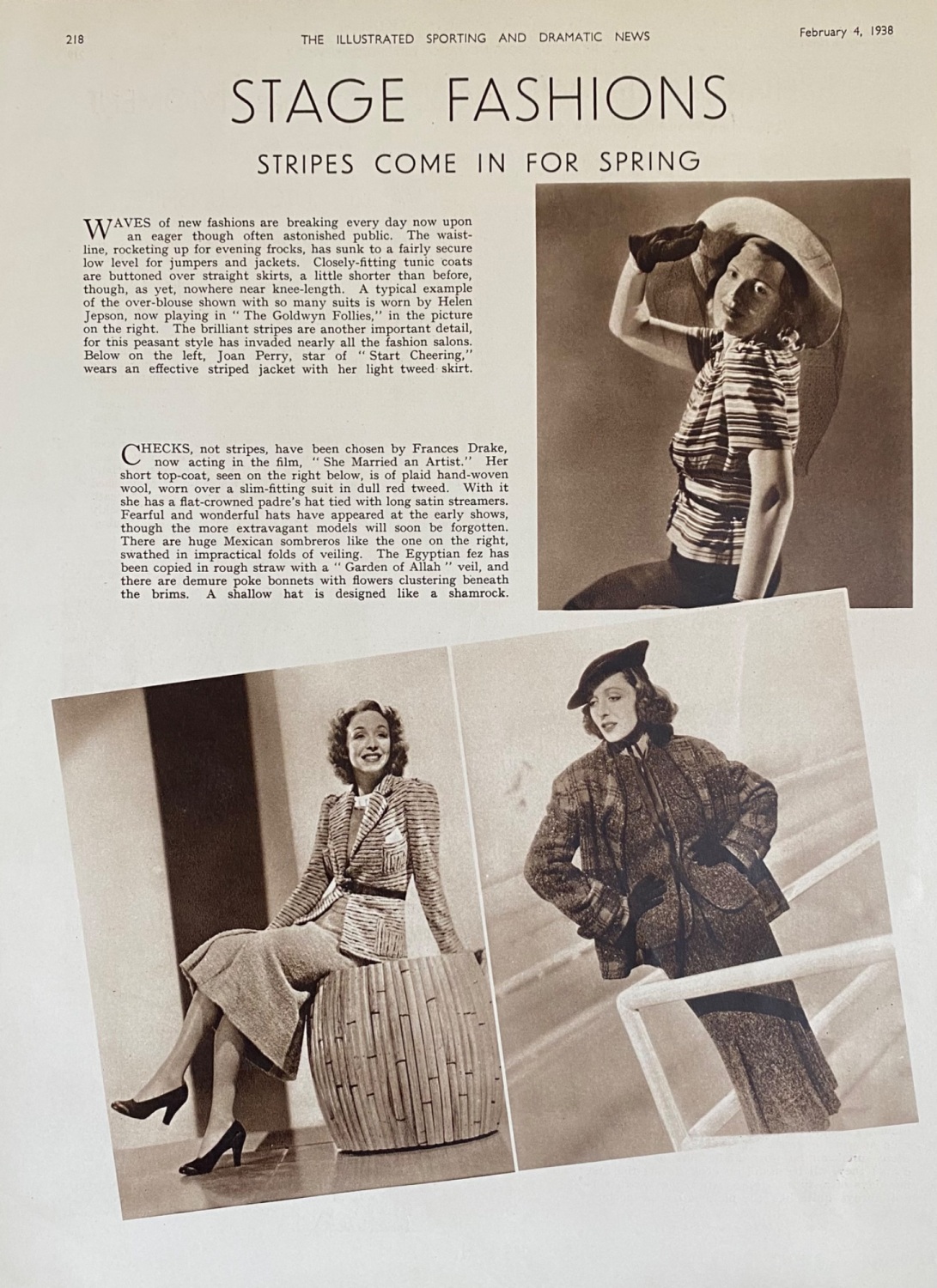 Stage Fashions  : Stripes Come in For Spring.  1938.