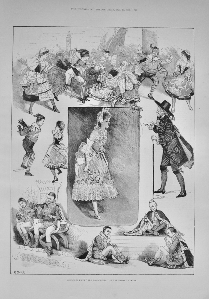 Sketches from "The Gondoliers" at the Savoy Theatre