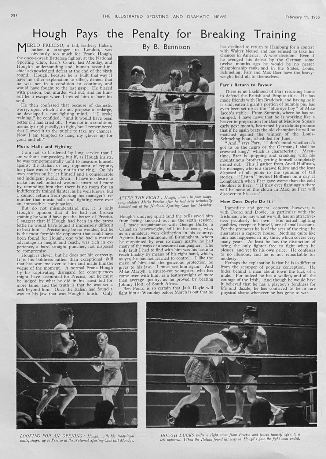 Hough Pays the Penalty for Breaking Training.  (Boxing)  1938.