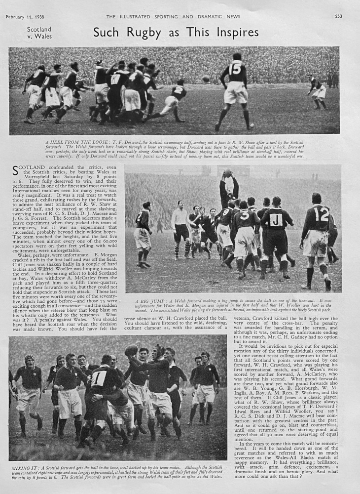 Such Rugby as This Inspires : Scotland v. Wales.  1938.