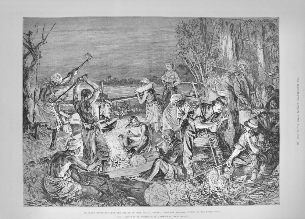 Wood Cutting for Steam Launches on the Upper Congo - 1889