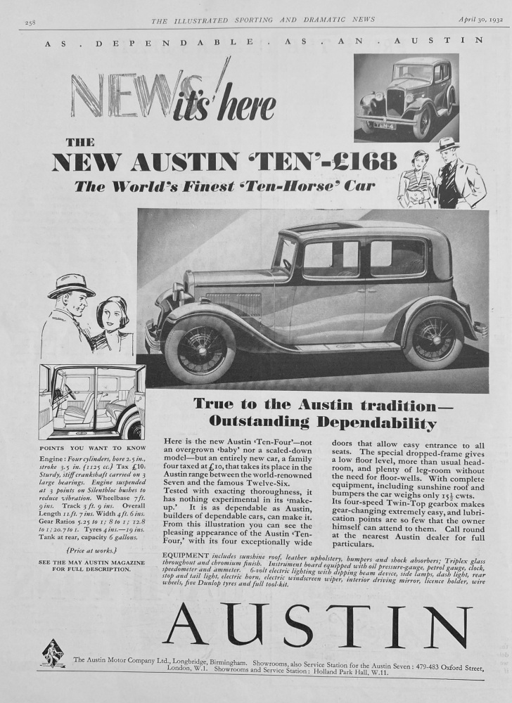 Austin Motor Cars.  1932.