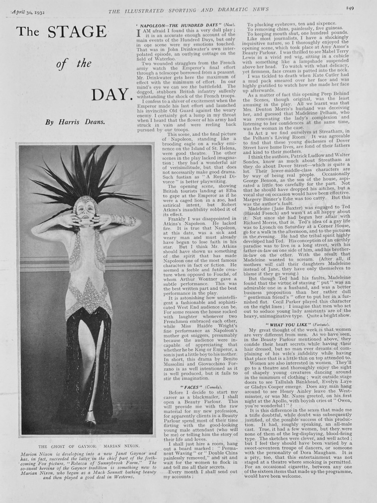The Stage of the Day.  April 30th, 1932.