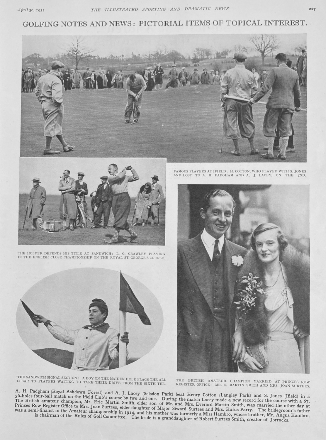 Golfing Notes and News :  Pictorial Items of Topical Interest.  1932.