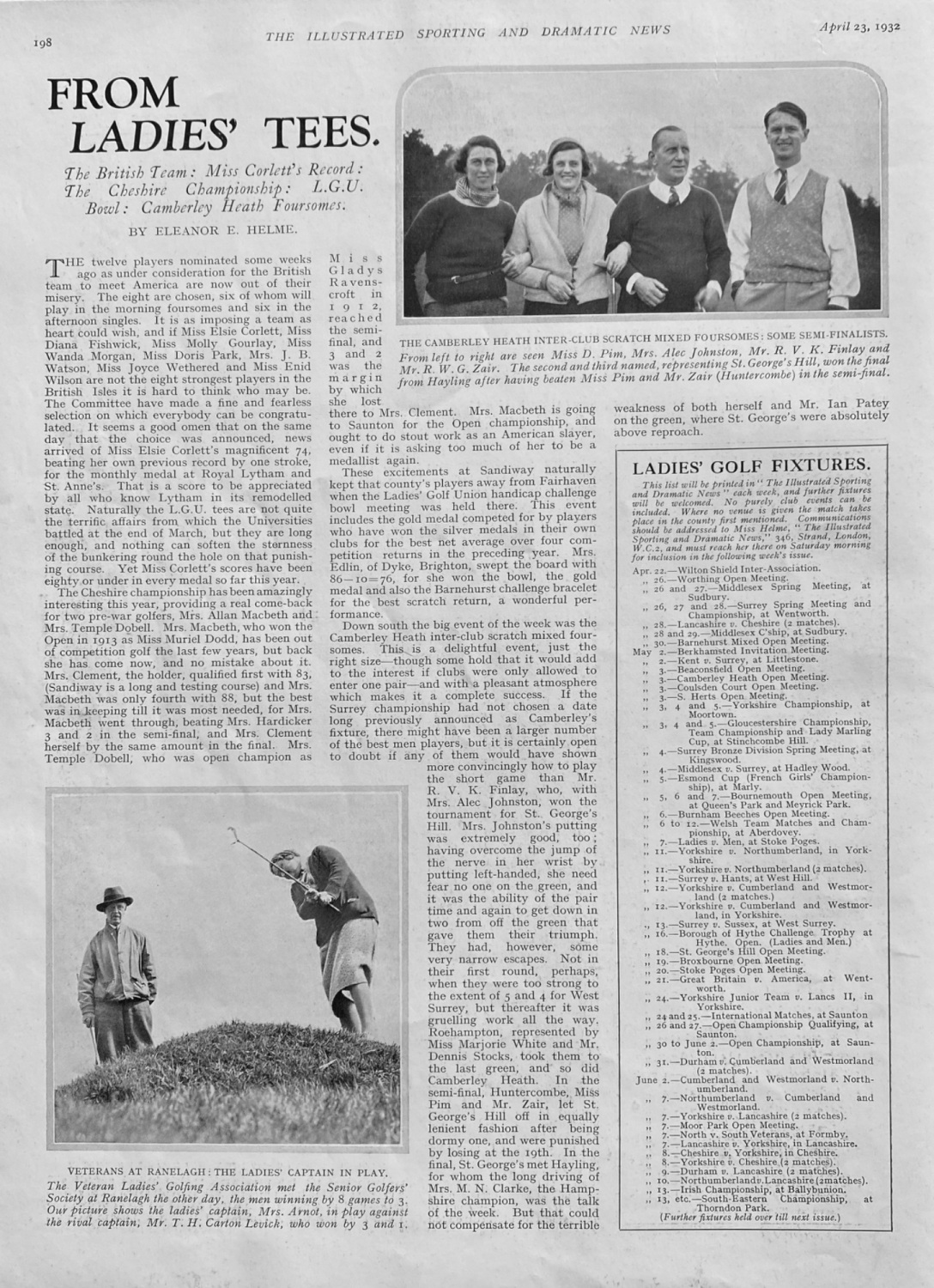 From Ladies' Tees.  April 23rd, 1932.