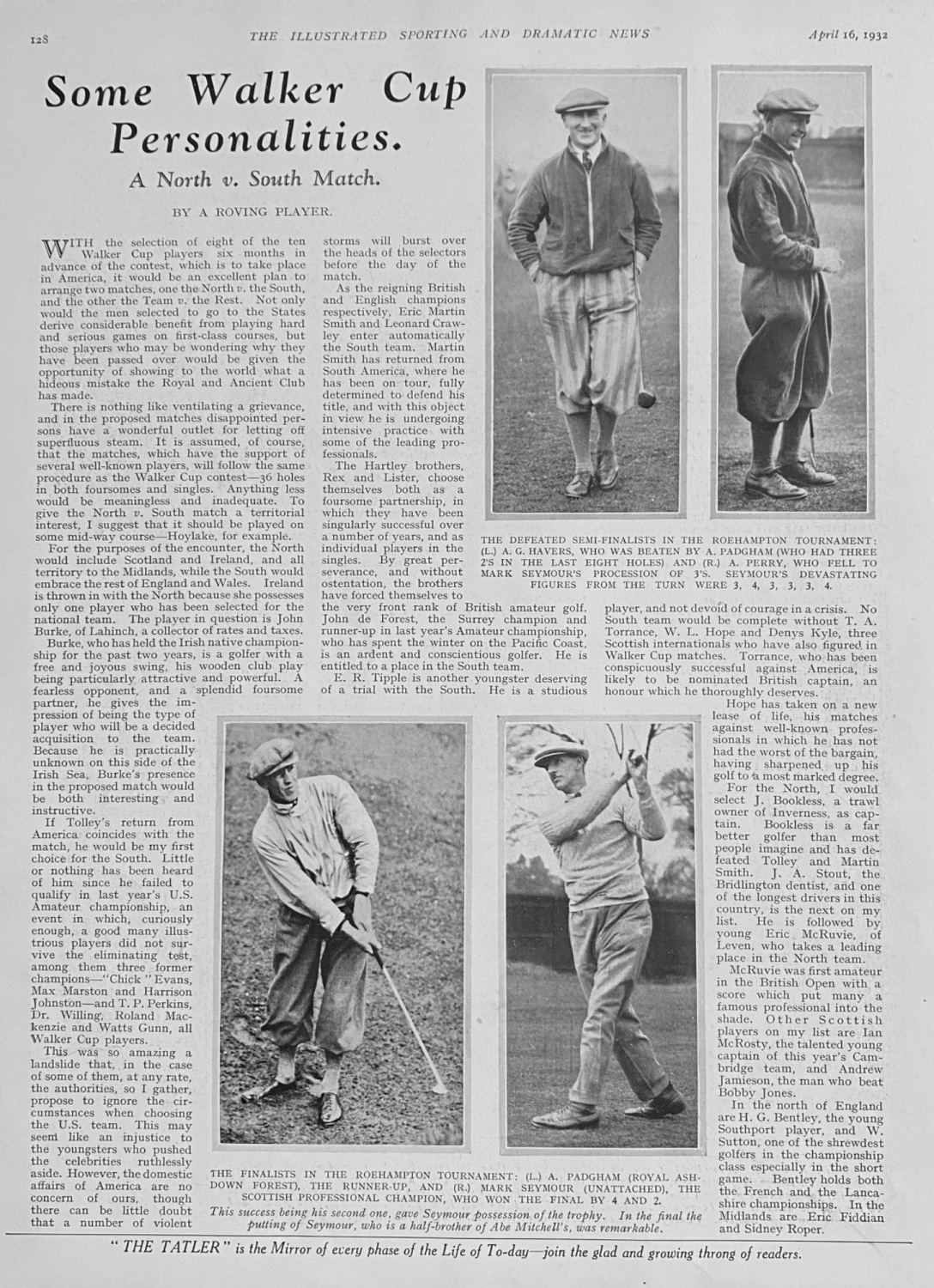 Some Walker Cup Personalities.  A North v. South Match.  1932.   (Golf).