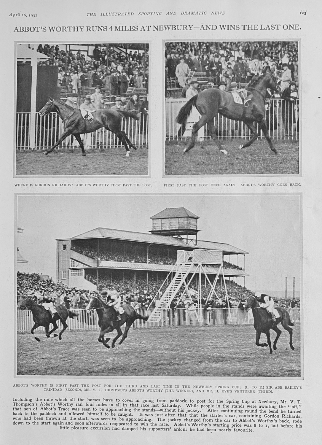 Abbot's Worthy runs 4 Miles at Newbury - And Wins the Last one.  1932.