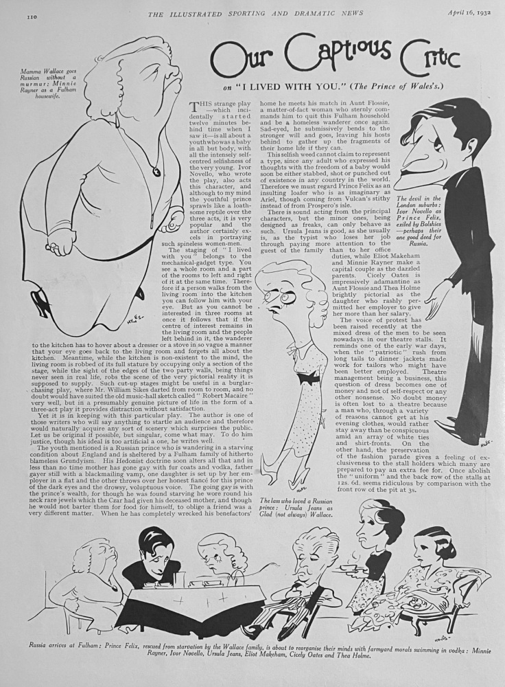 Our Captious Critic, on   "I Lived With You."  at "The Prince of Wales Theatre.  1932.