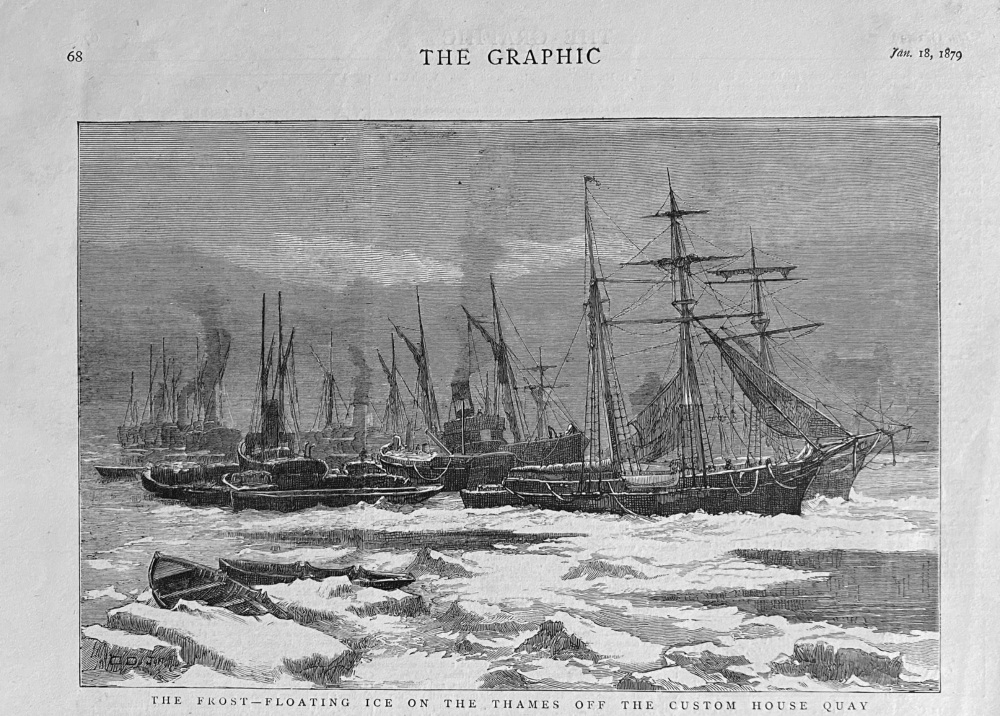 The Frost - Floating Ice on the Thames off the Custom House Quay.  1879.