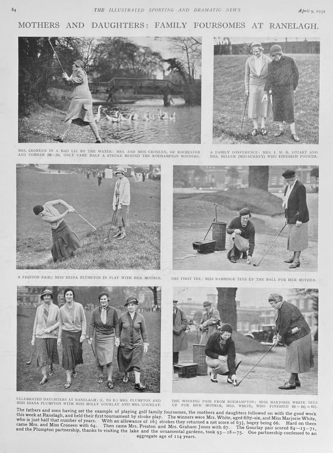 Mothers and Daughters :  Family Foursomes at Ranelagh.  (Golf) 1932..