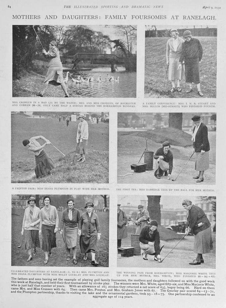 Mothers and Daughters :  Family Foursomes at Ranelagh.  (Golf) 1932..