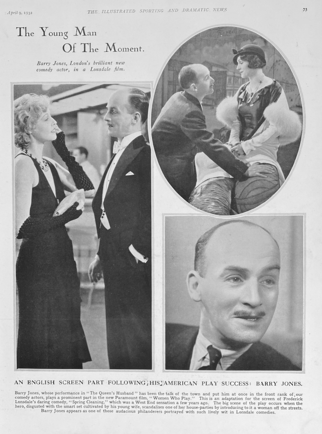 The  Young Man of the Moment :  Barry Jones. (Actor).  1932.