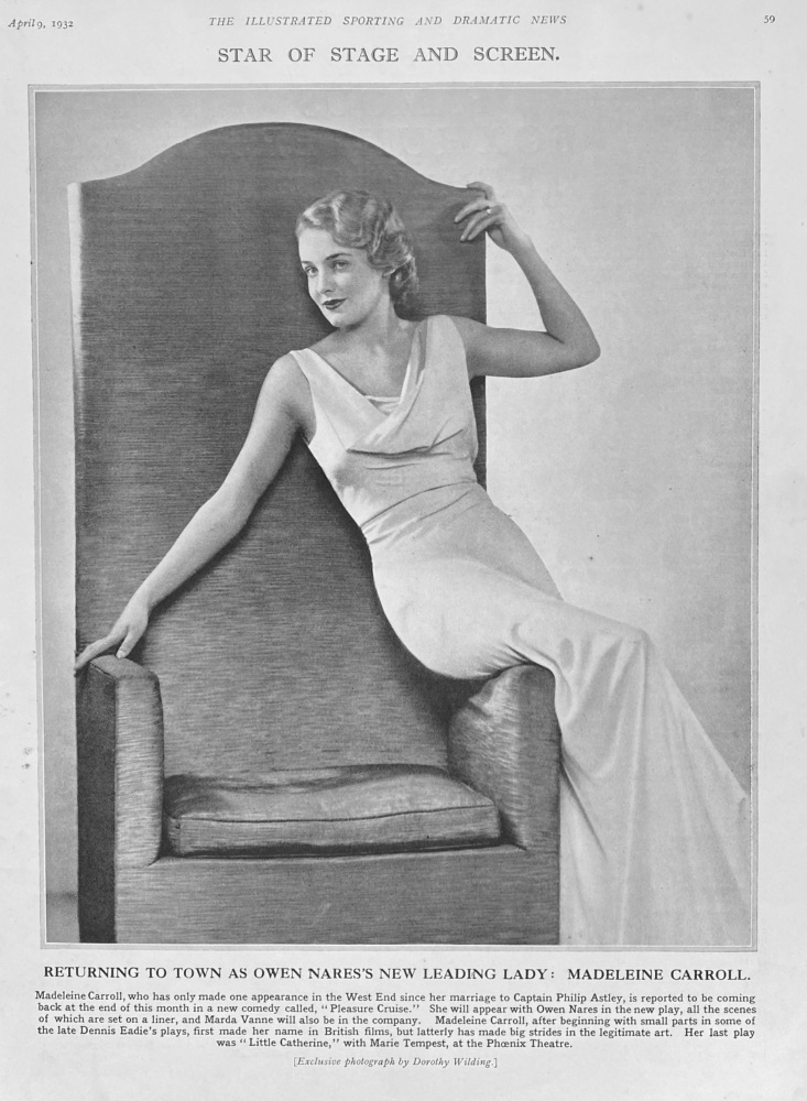 Star of Stage and Screen :  Madeleine Carroll.   1932.