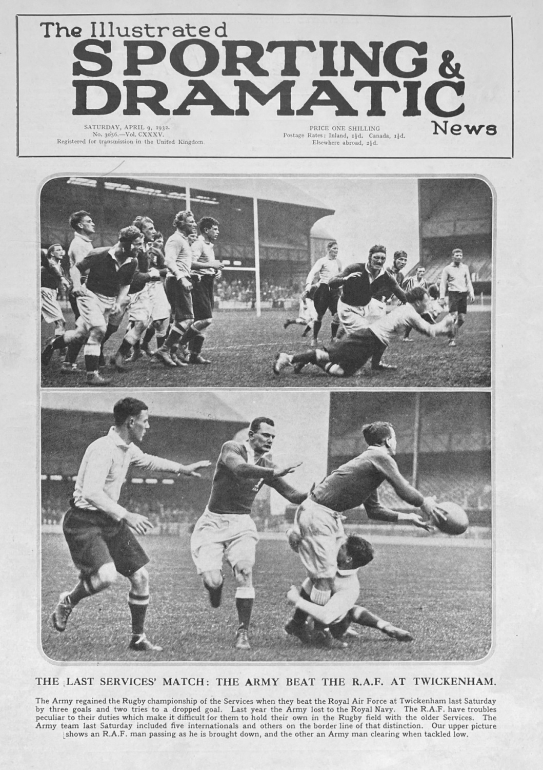 The Last Services' Match :  The Army Beat the R.A.F. at Twickenham.  1932.
