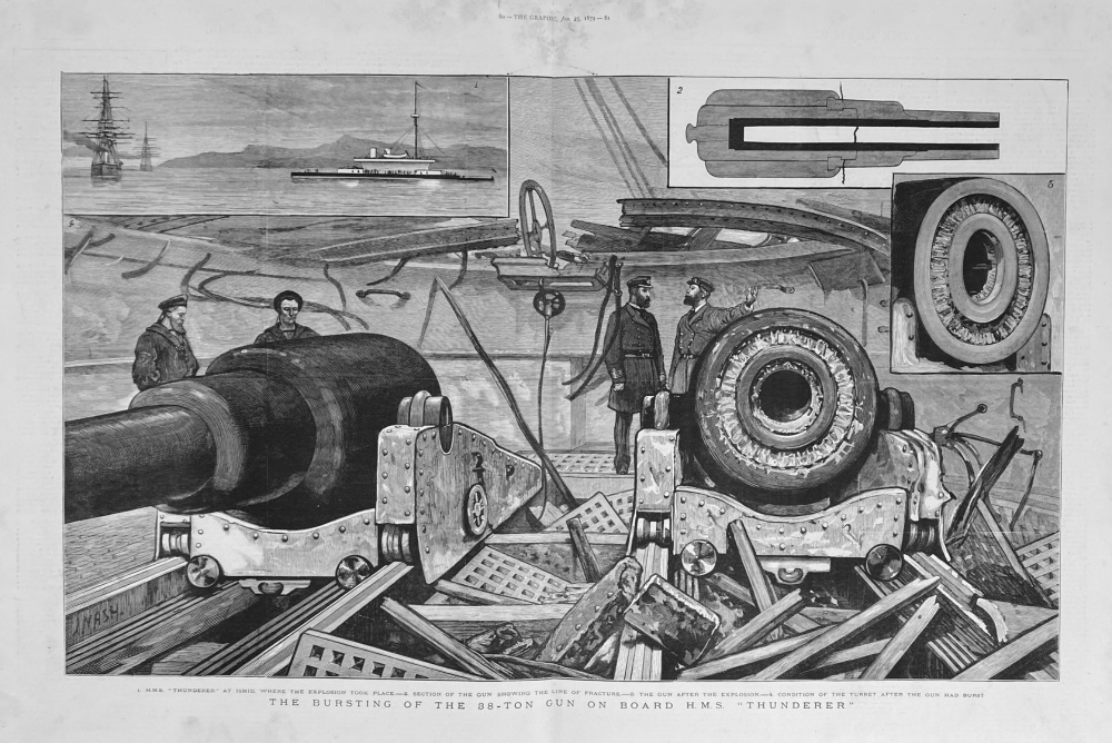 The Bursting of the 38 - Ton Gun on Board  H.M.S.  "Thunderer". 1879.