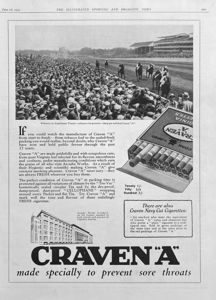 Craven  "A"  Cigarettes.  1932.