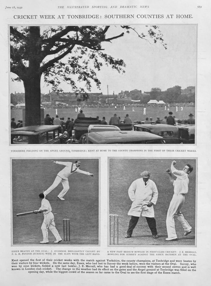 Cricket Week at Tonbridge :  Southern Counties at Home.  1932.