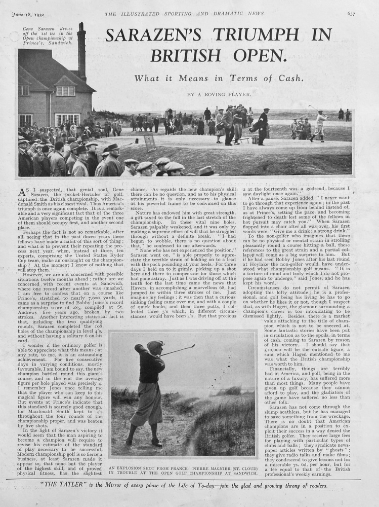 Sarazen's Triumph in British Open.  1932.