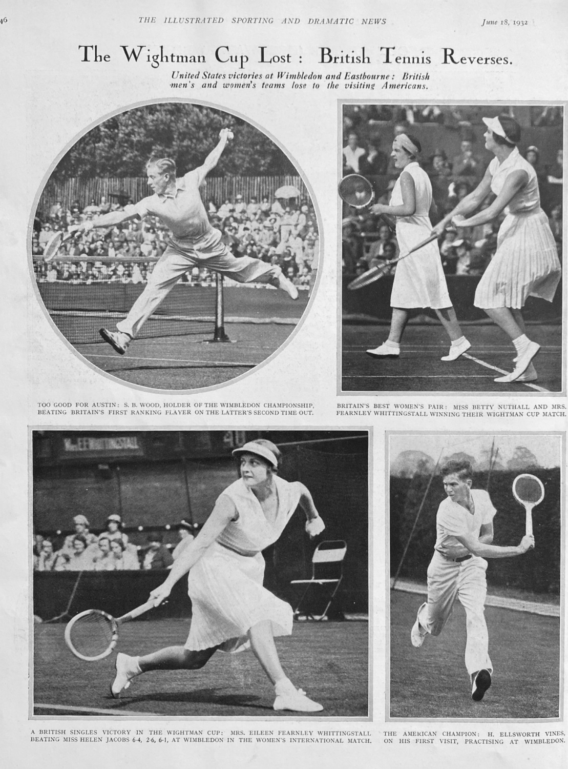 The Wightman Cup Lost :  British Tennis Reverses.  1932.