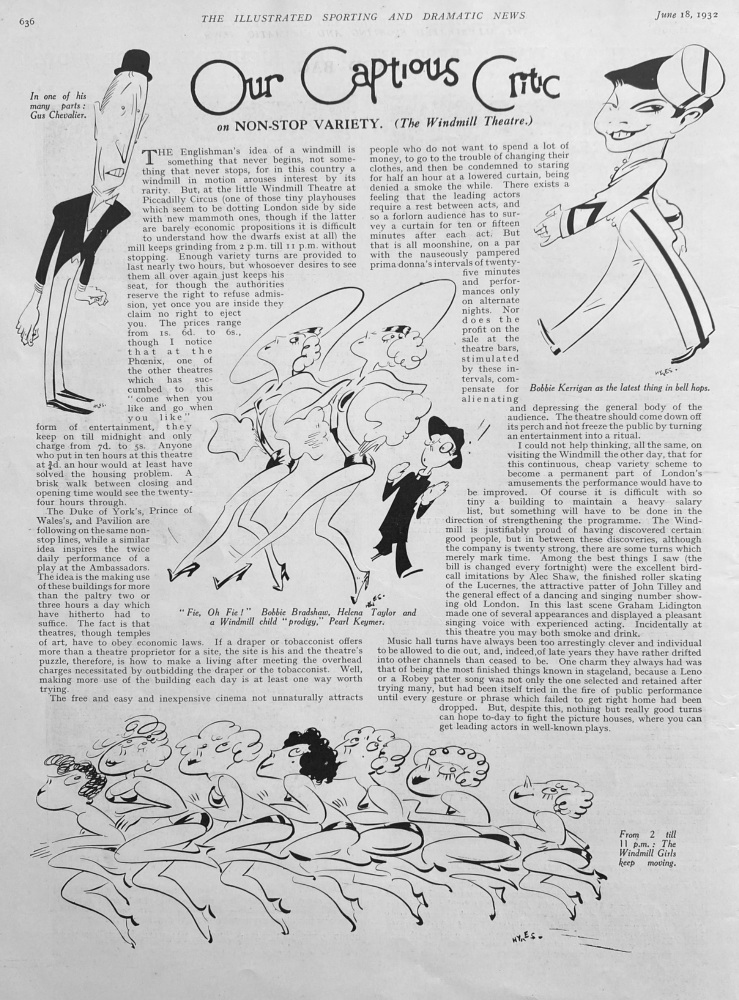 Our Captious Critic. on Non-Stop Variety. (The Windmill Theatre).  1932.