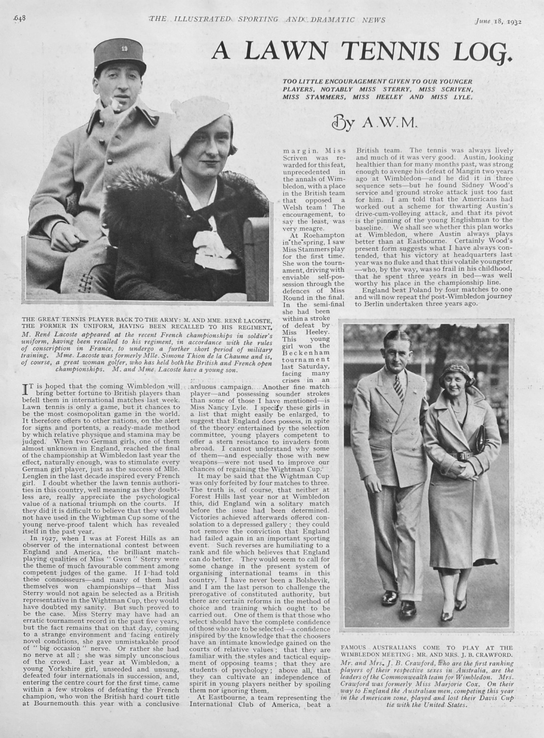 A Lawn Tennis Log.  Written by Arthur Wallis Myers.  April 18th, 1932.