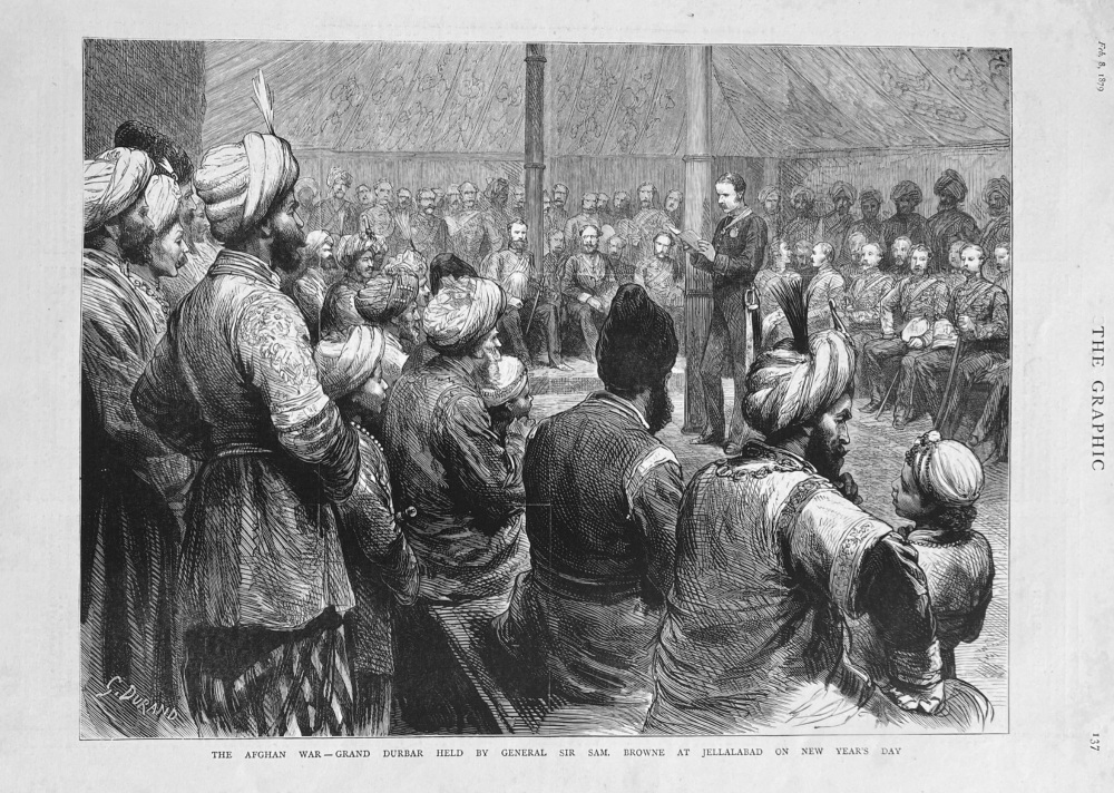 The Afghan War - Grand Durbar held by General Sir Sam. Browne at Jellalabad on New Year's Day.  1879.