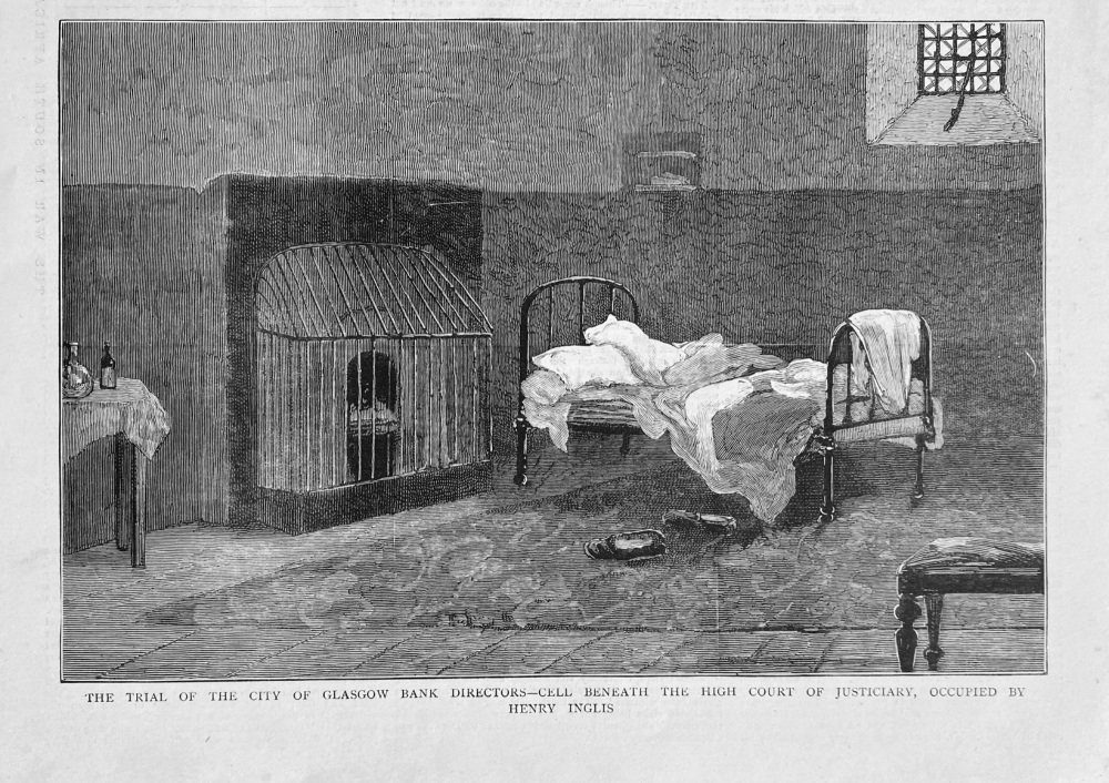 The Trial of the City of Glasgow Bank Directors - Cell Beneath the High Court of Justiciary,  Occupied by Henry Inglis.  1879.