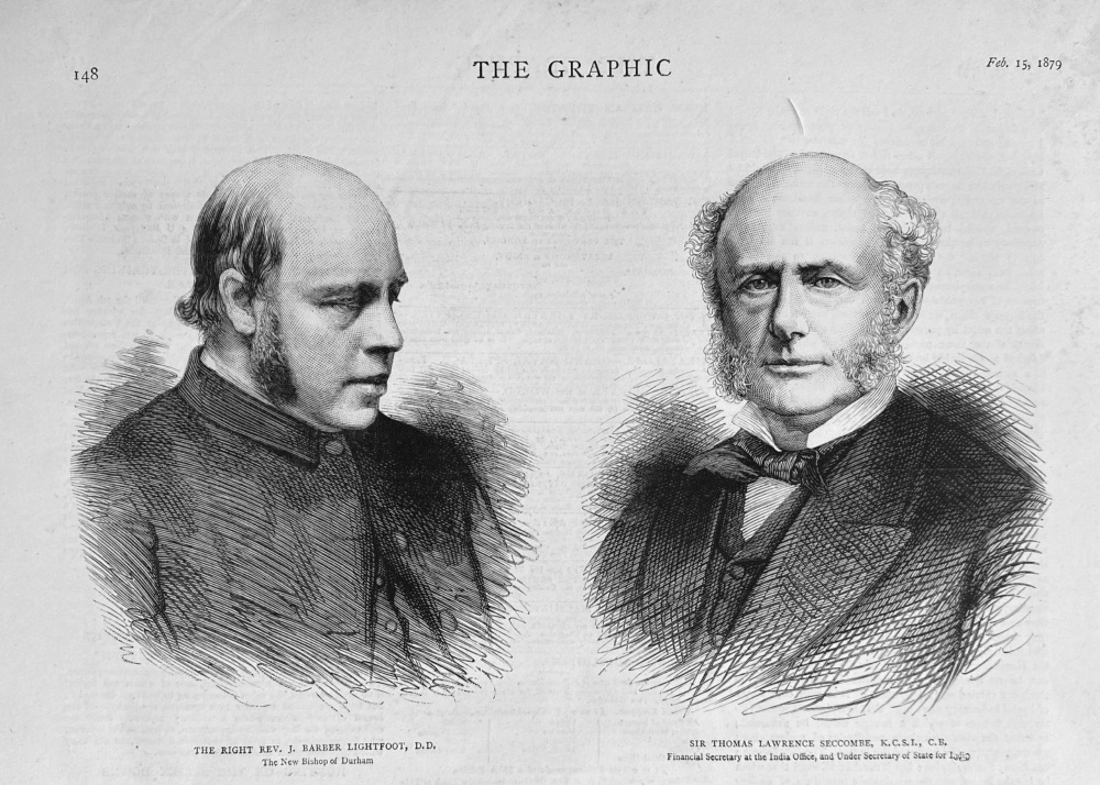 The Right Rev. J. Barber Lightfoot,  D.D.   &  Sir Thomas Lawrence Seccombe, K.C.S.I., C.B.  1879.
