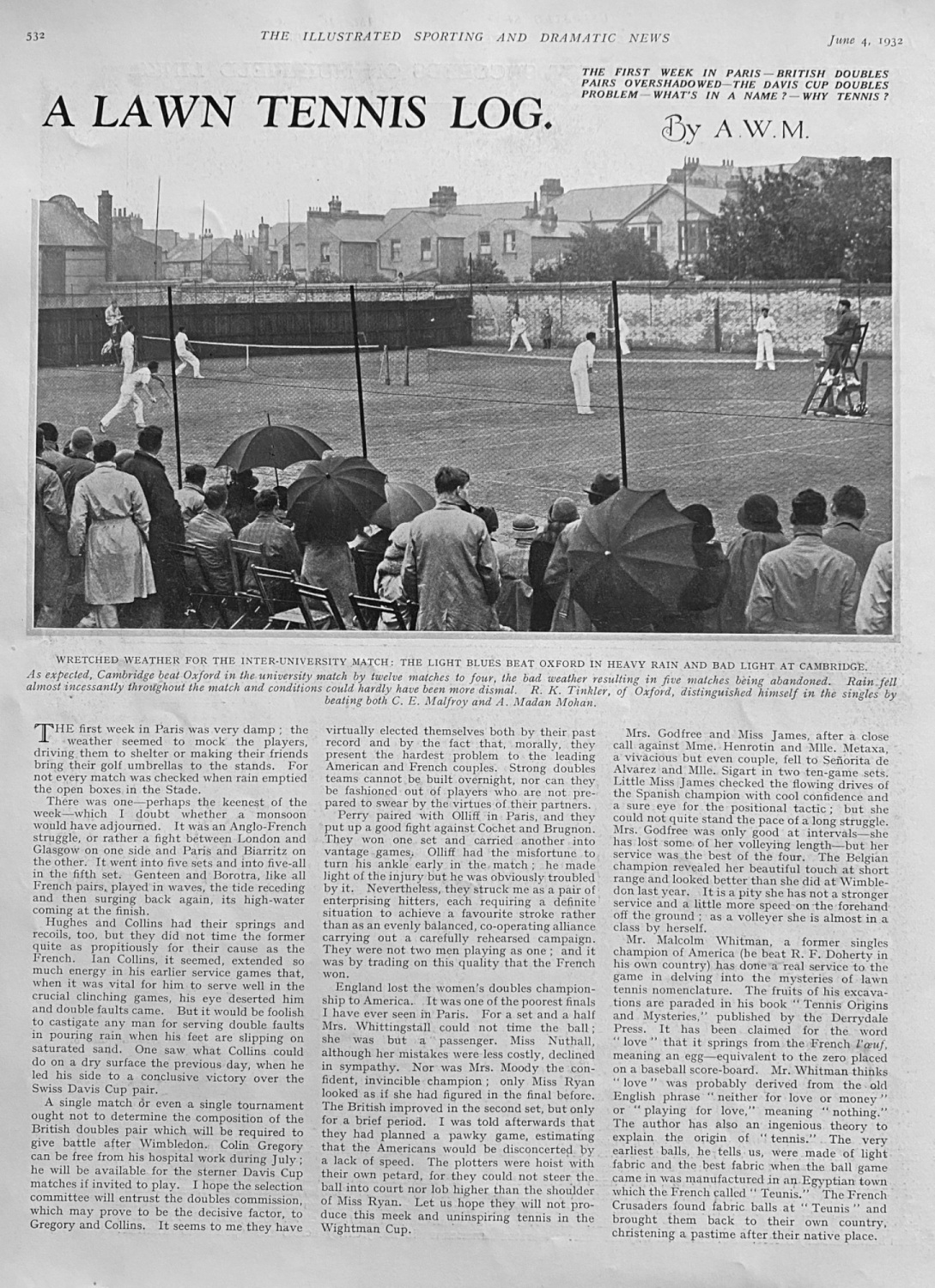 A Lawn Tennis Log.  By Arthur Wallis Myers.  June 1932.