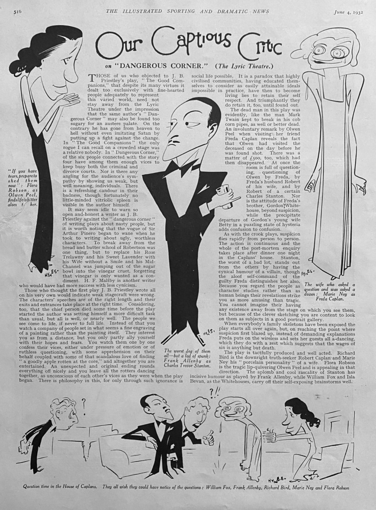 Our Captious Critic.  on  "Dangerous Corner," at (The Lyric Theatre).  1932.