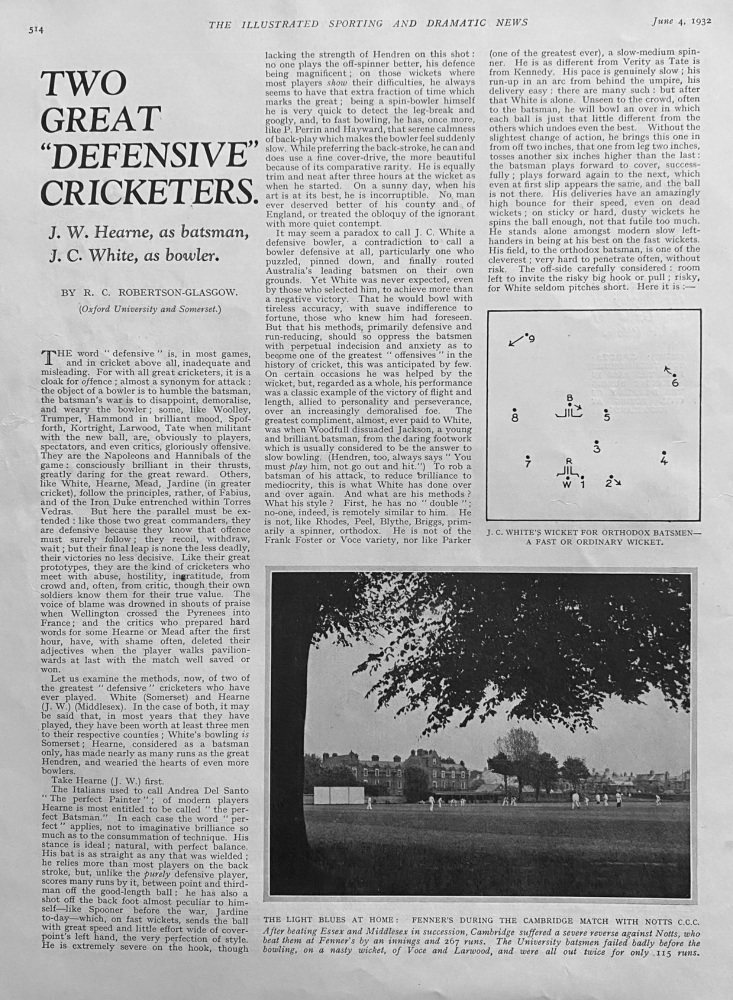 Two Great "Defensive" Cricketers. By R. C. Robertson-Glasgow.  1932.