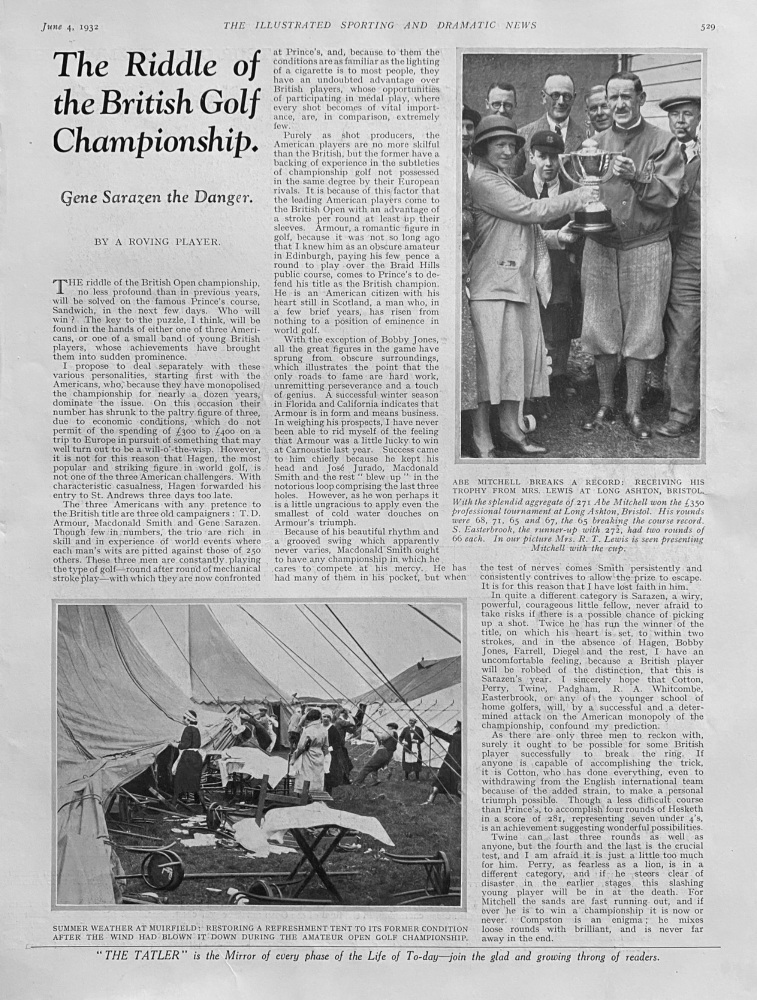 The Riddle of the British Golf Championship. :  Gene Sarazen the Danger.  1932.