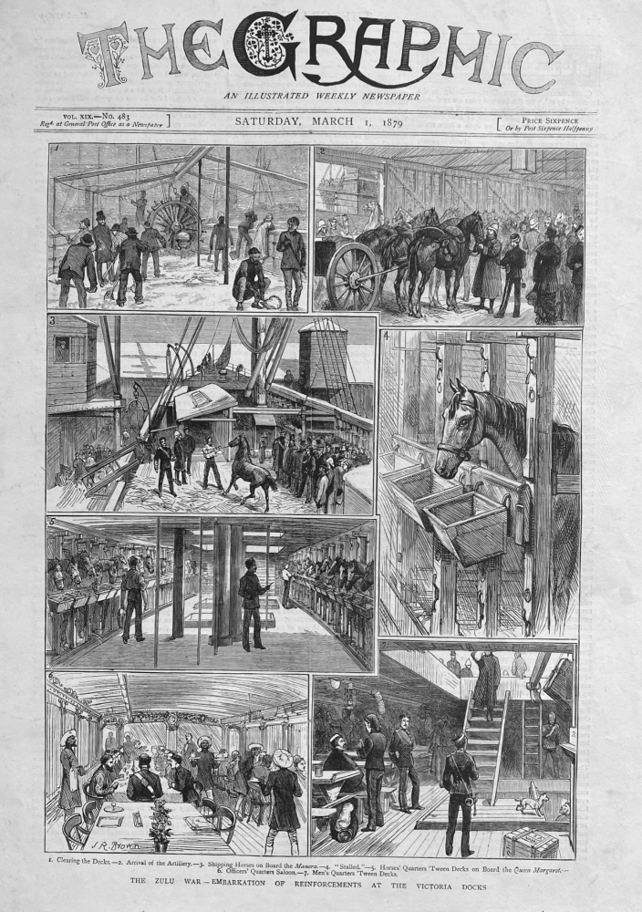 The Zulu War -  Embarkation of Reinforcements at the Victoria Docks.  1879.