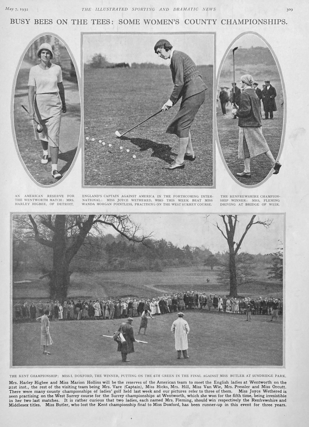 Busy Bees on the Tees :  Some Women's County Championships.  1932.  (Golf).