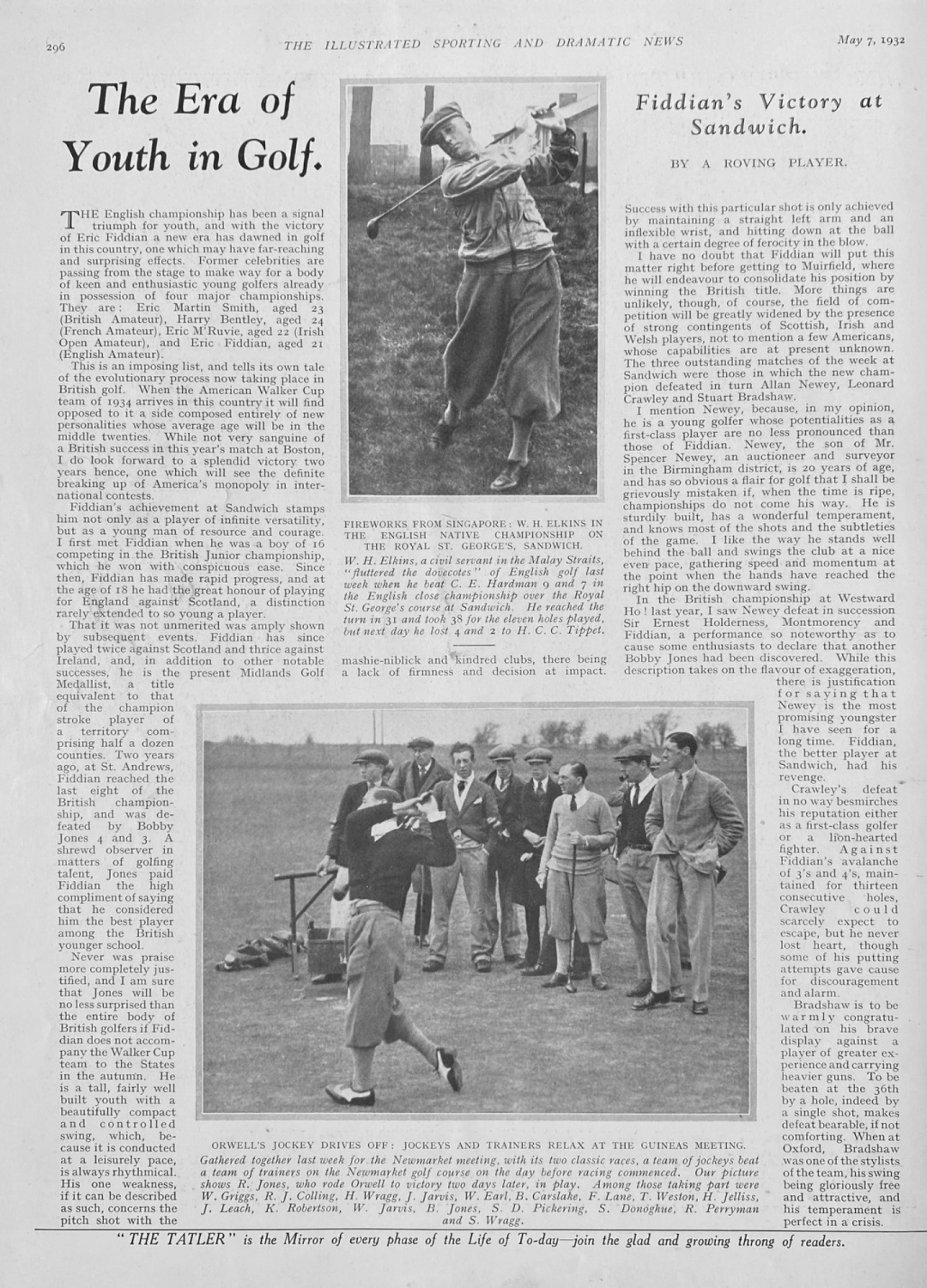 The Era of Youth in Golf :  Fiddian's Victory at Sandwich.  1932.