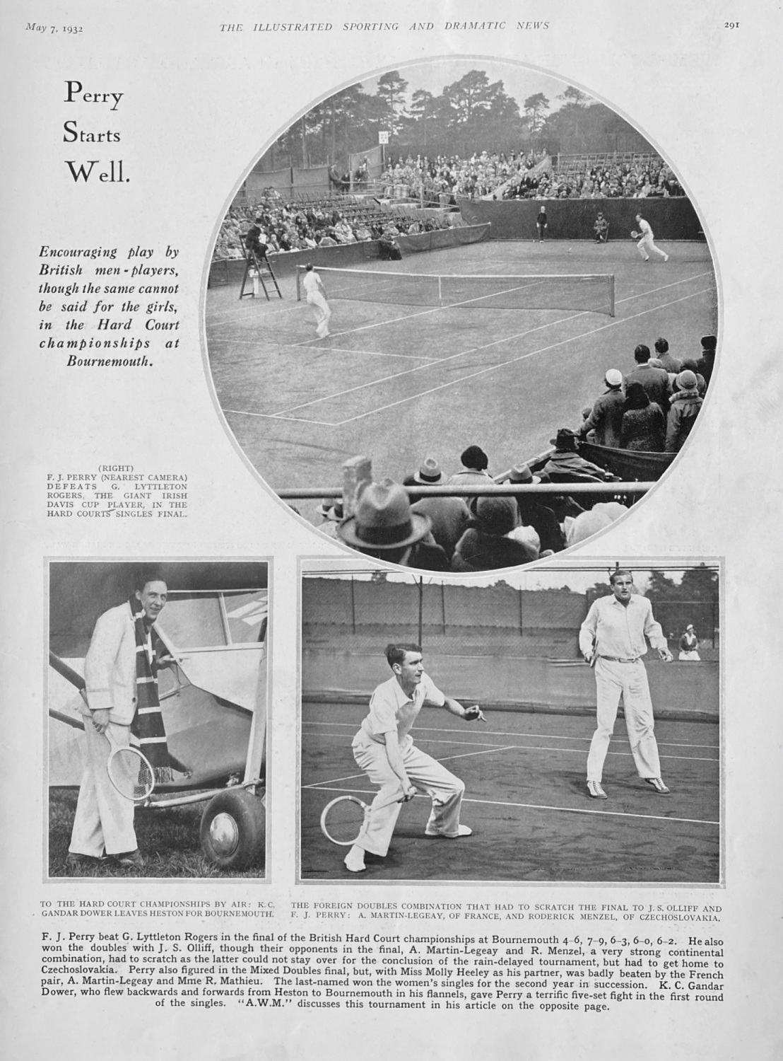 British Hard Court Championships at Bournemouth.  1932.  (Tennis).