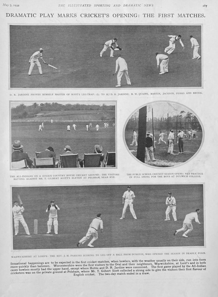 Dramatic Play marks Cricket's Opening Day:  The First Matches.  1932.