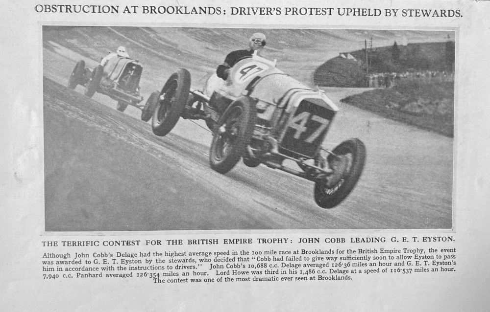The Terrific Contest for The British Empire Trophy.  :  John Cobb Leading G. E. T. Eyston.  1932.