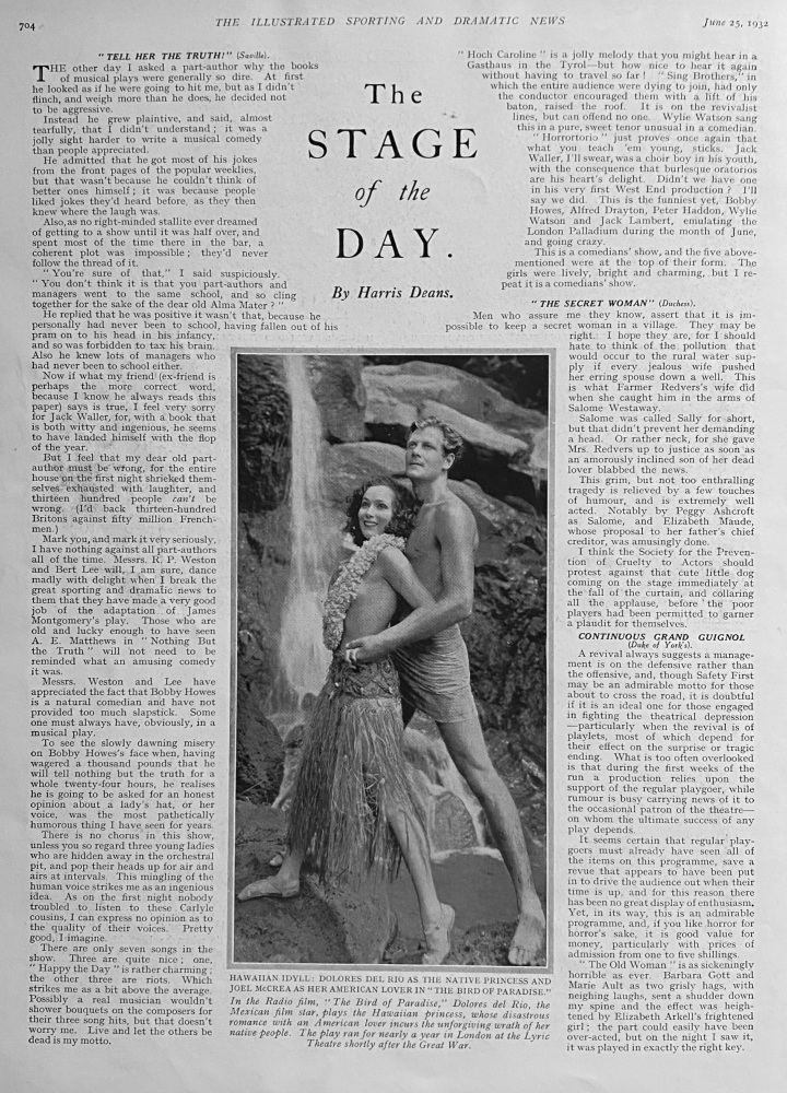 The Stage of the Day.  June 25th, 1932.