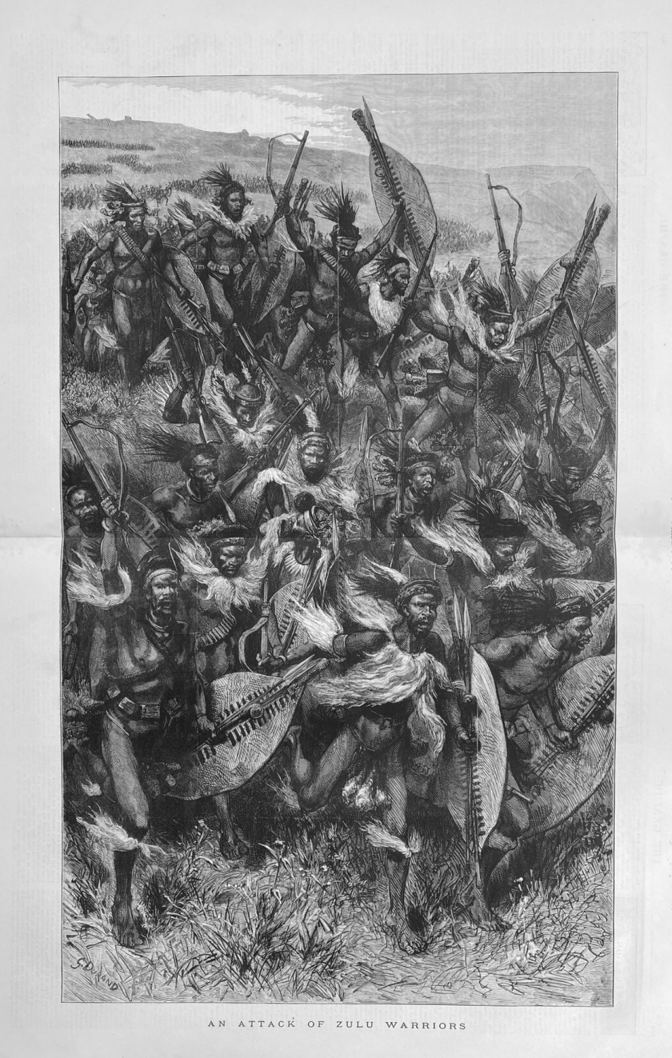 An Attack of Zulu Warriors.  1879.